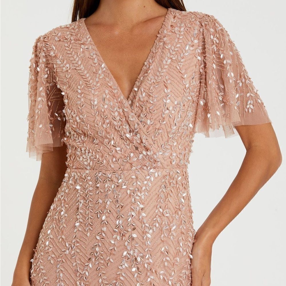 Mac Duggal 35109 Pink Embellished Flutter Sleeve Gown Dress MOB $698 - Picture 3 of 13